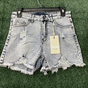 Fisclosin Shorts Denim Women Light Blue Distressed High Rise NWT Size Medium